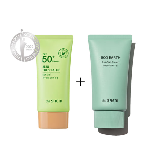 THE SAEM Jeju Fresh Aloe Sun Gel SPF 50 + Eco Earth Cica Sun Cream