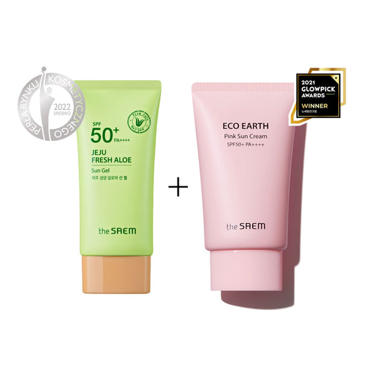 THE SAEM Jeju Fresh Aloe Sun Gel SPF 50 + Eco Earth Pink Sun Cream